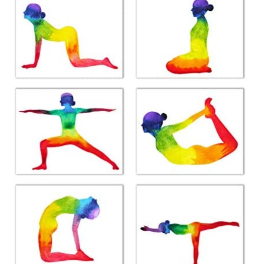 Yoga Poses Wall Art Decor Prints - Set of 5 Photos (8" x 10") - Colorful - Namas